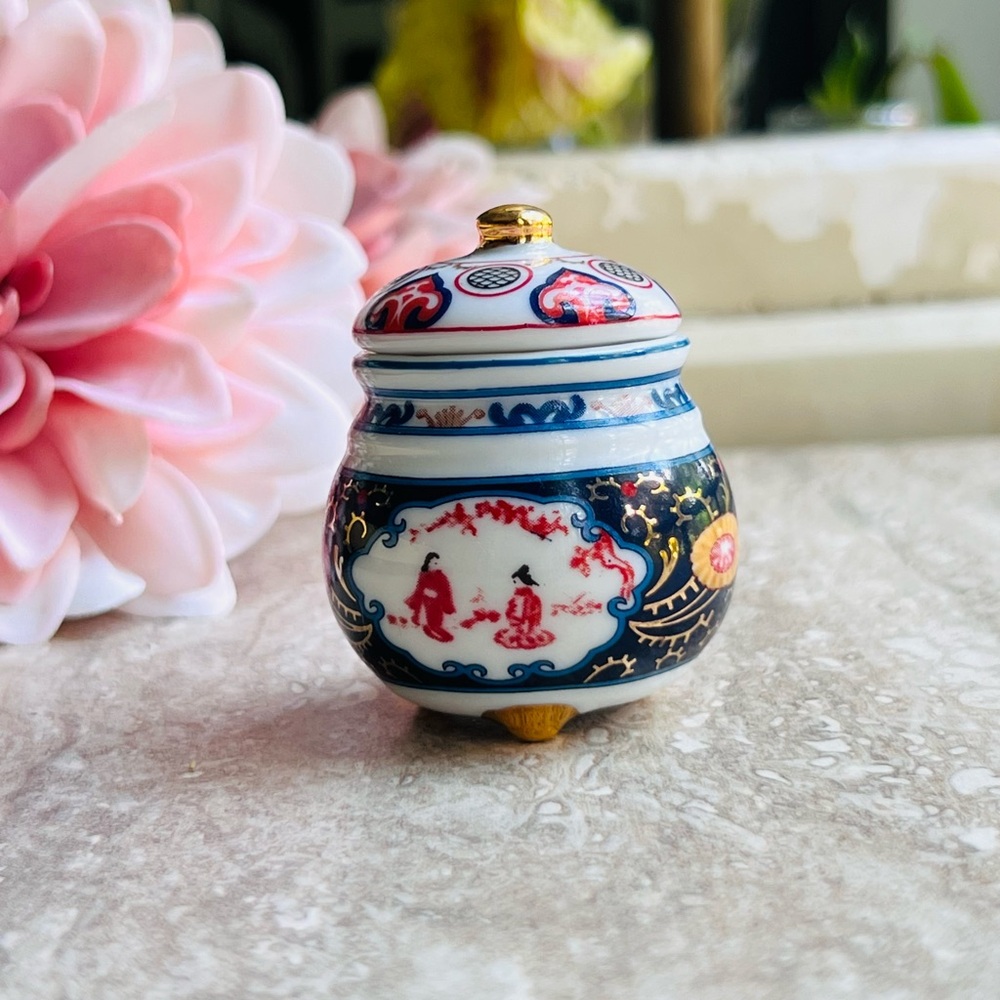 Miniature Blue and White Porcelain Decorative Jar by Del Prado